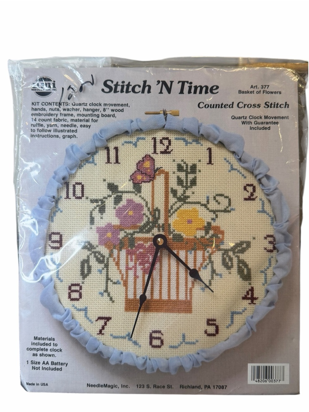 NeedleMagic Stitch N Time Basket Flowers Cross Stitch Clock Kit #377
